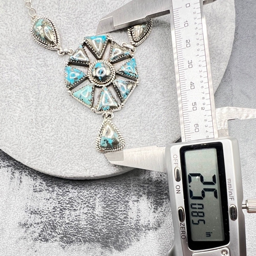 .925 Sterling Silver Turquoise Southwestern Style Y Drop Lariat Cluster Necklace - Picture 3 of 9